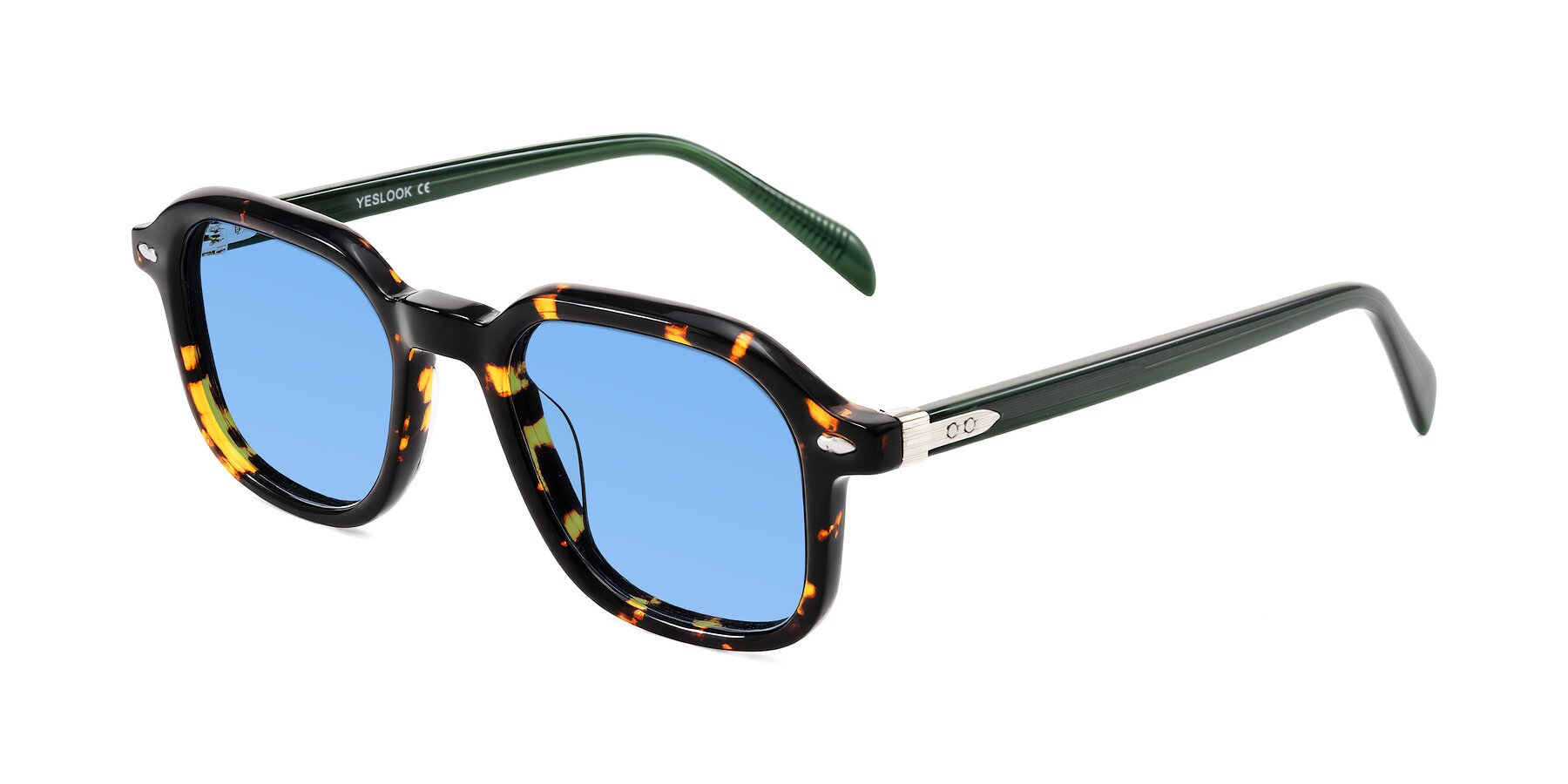 Angle of Salyba in Tortoise/Green with Medium Blue Tinted Lenses