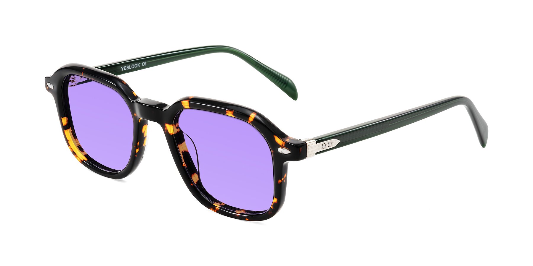 Angle of Salyba in Tortoise/Green with Medium Purple Tinted Lenses