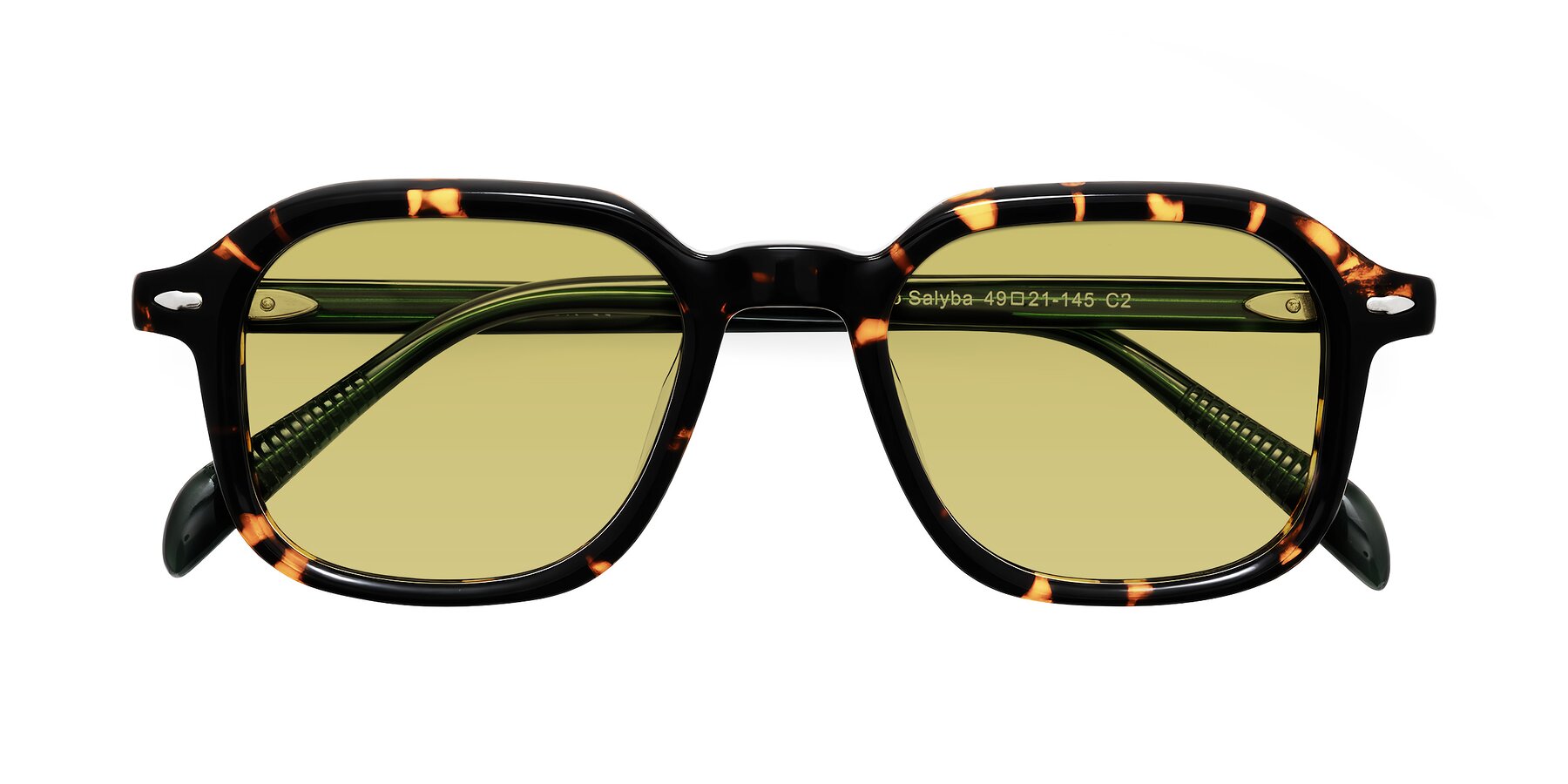 Folded Front of Salyba in Tortoise/Green with Medium Champagne Tinted Lenses
