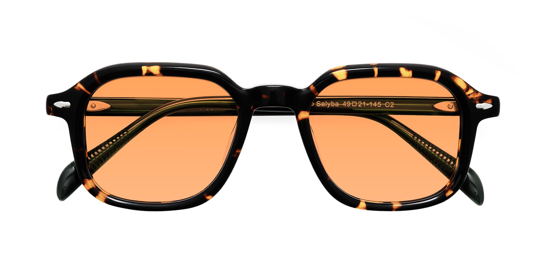 Folded Front of Salyba in Tortoise/Green with Medium Orange Tinted Lenses