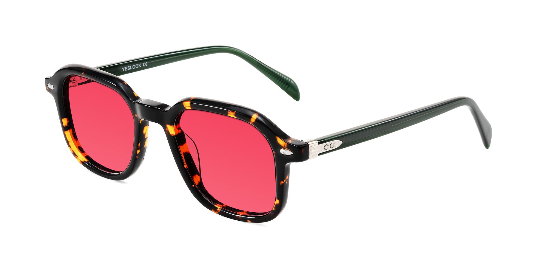 Angle of Salyba in Tortoise/Green with Red Tinted Lenses
