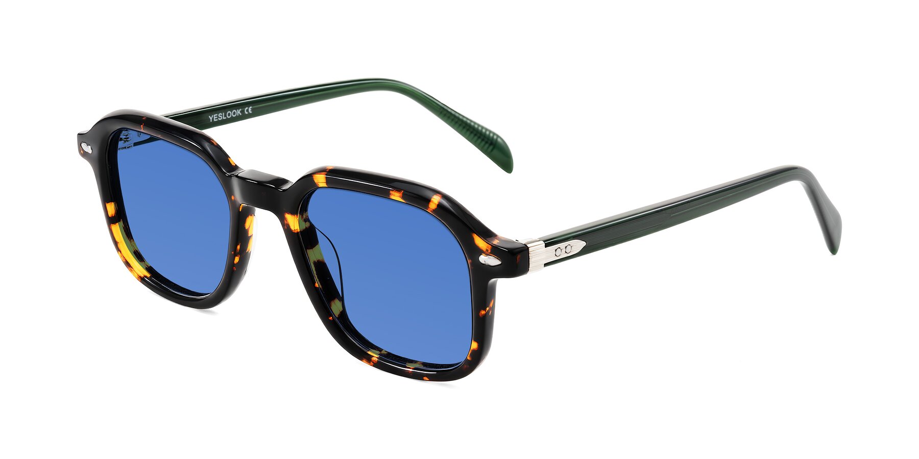 Angle of Salyba in Tortoise/Green with Blue Tinted Lenses