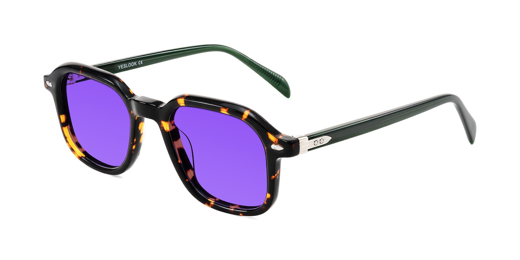 Angle of Salyba in Tortoise/Green with Purple Tinted Lenses