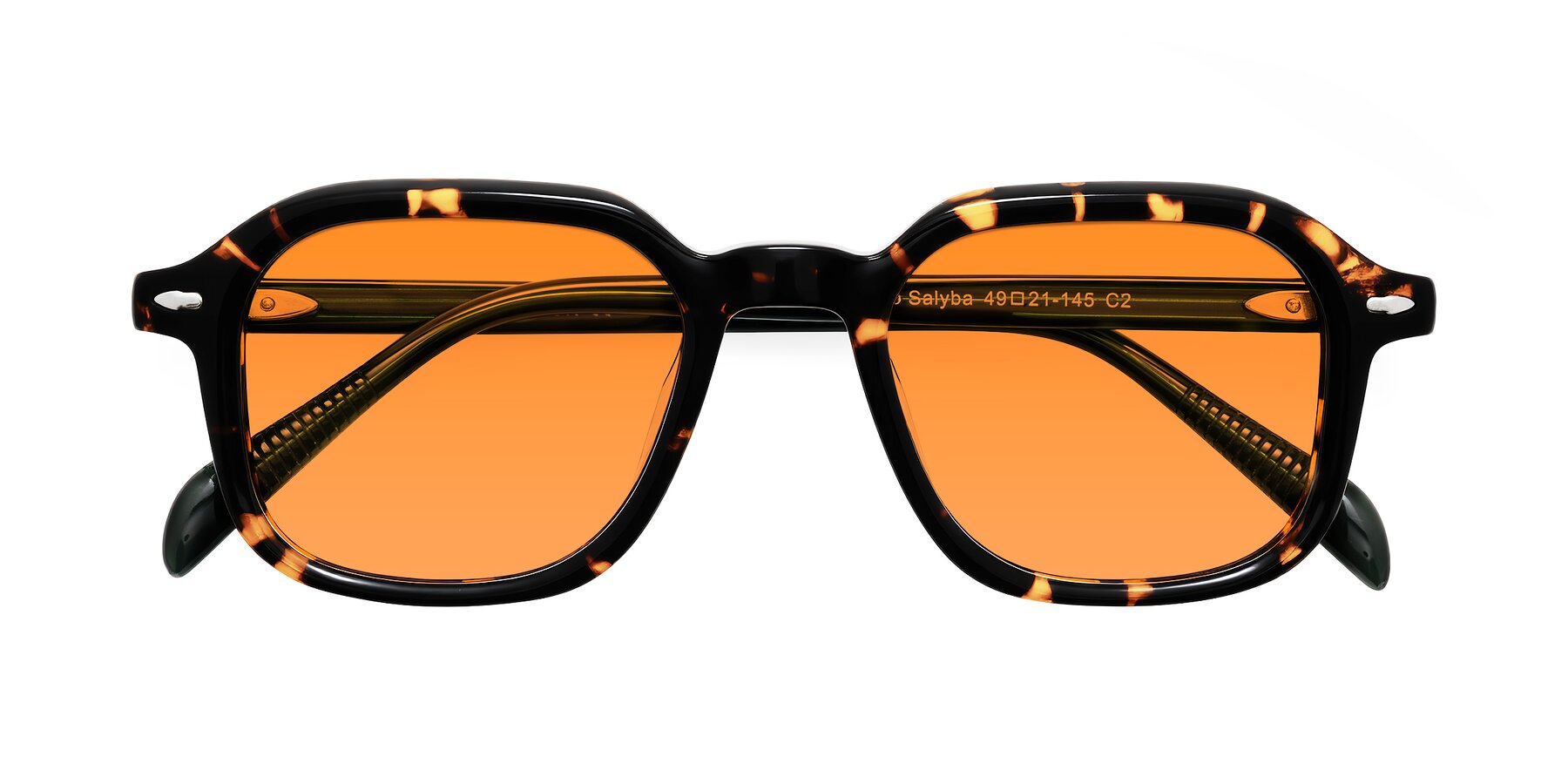 Folded Front of Salyba in Tortoise/Green with Orange Tinted Lenses