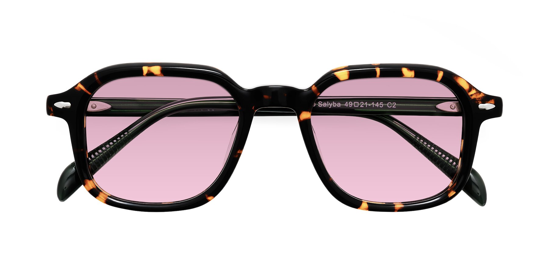 Folded Front of Salyba in Tortoise/Green with Light Wine Tinted Lenses