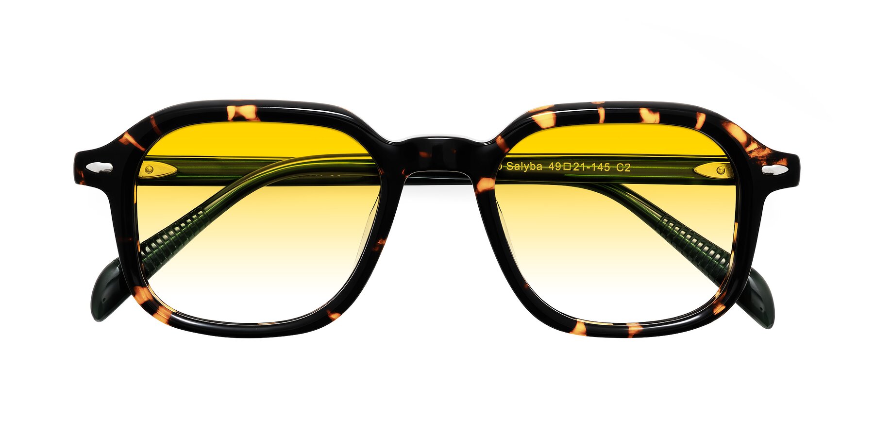Folded Front of Salyba in Tortoise/Green with Yellow Gradient Lenses