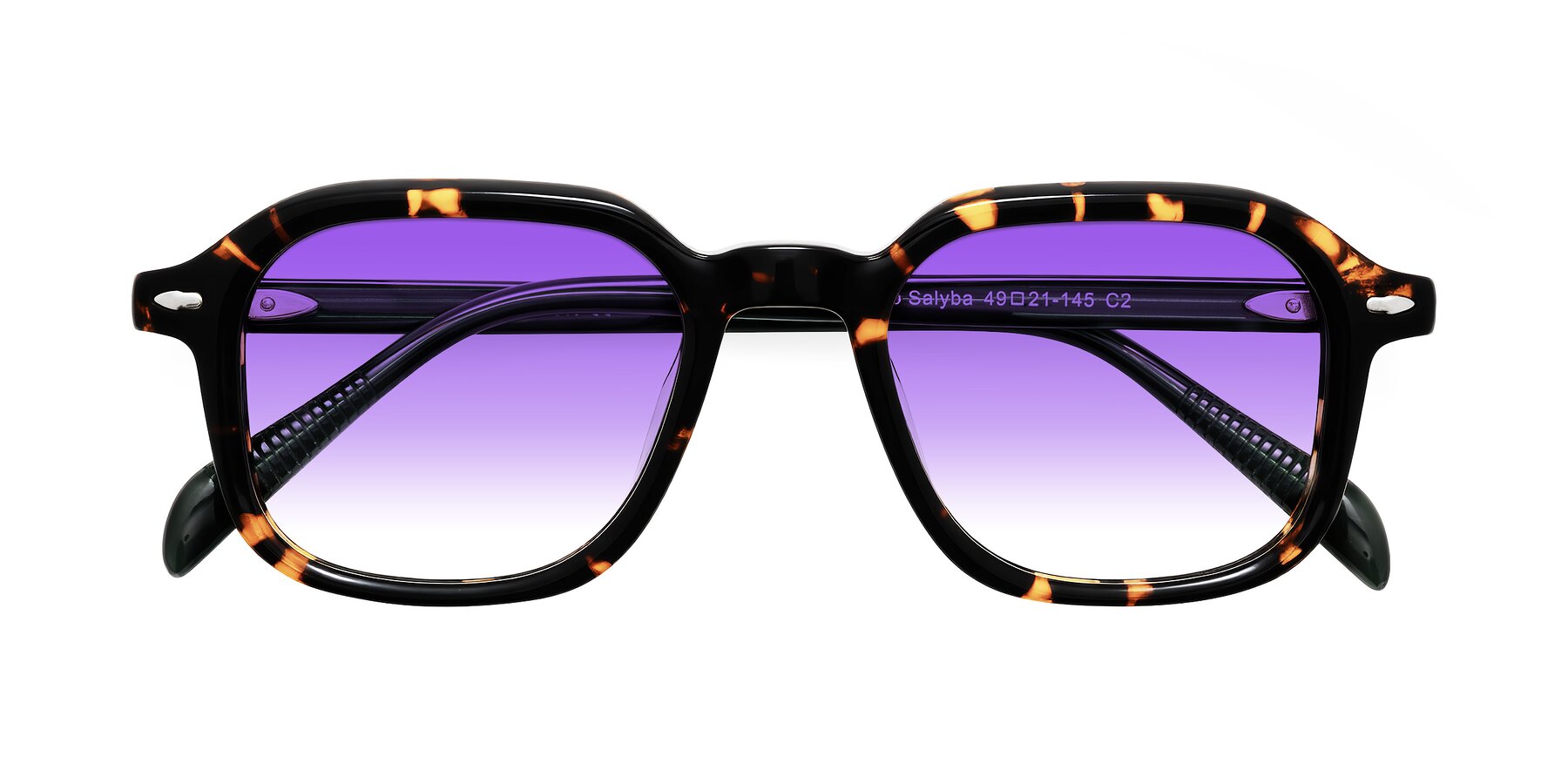 Folded Front of Salyba in Tortoise/Green with Purple Gradient Lenses