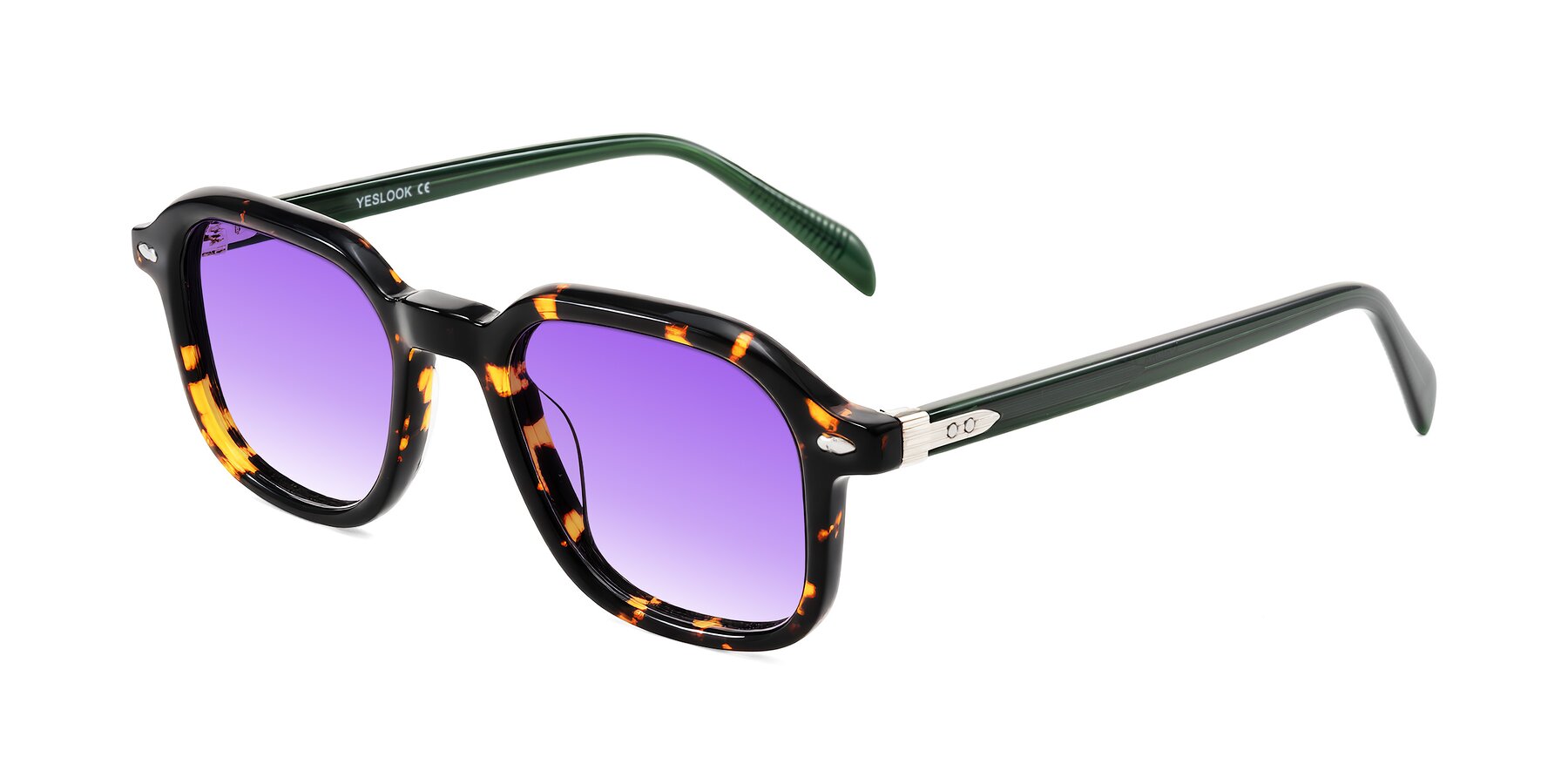 Angle of Salyba in Tortoise/Green with Purple Gradient Lenses