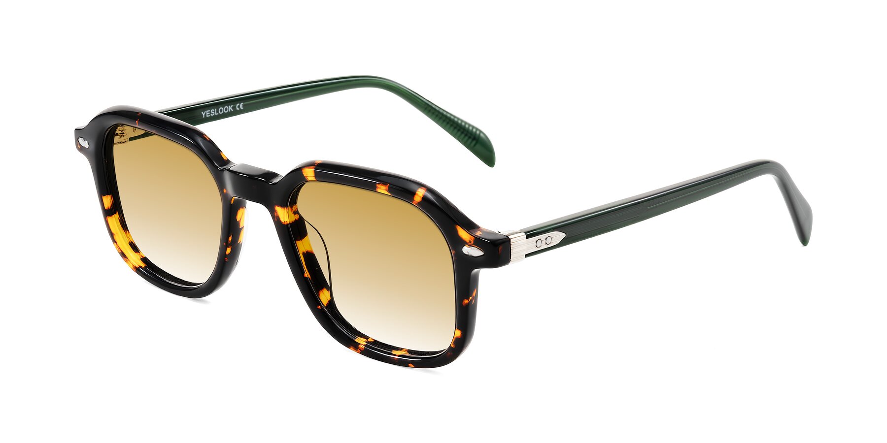 Angle of Salyba in Tortoise/Green with Champagne Gradient Lenses