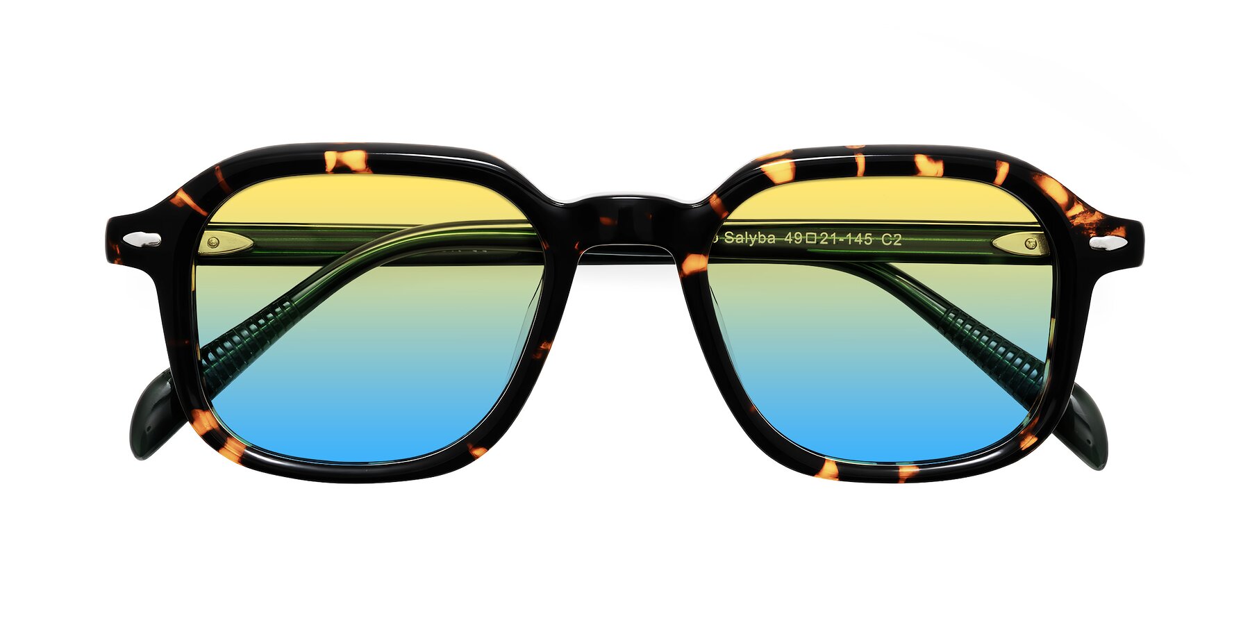 Folded Front of Salyba in Tortoise/Green with Yellow / Blue Gradient Lenses