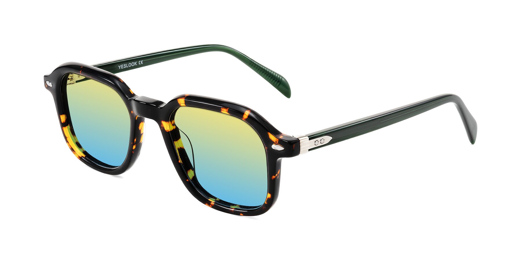 Angle of Salyba in Tortoise/Green with Yellow / Blue Gradient Lenses