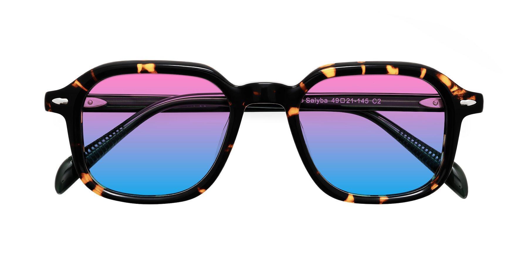 Folded Front of Salyba in Tortoise/Green with Pink / Blue Gradient Lenses