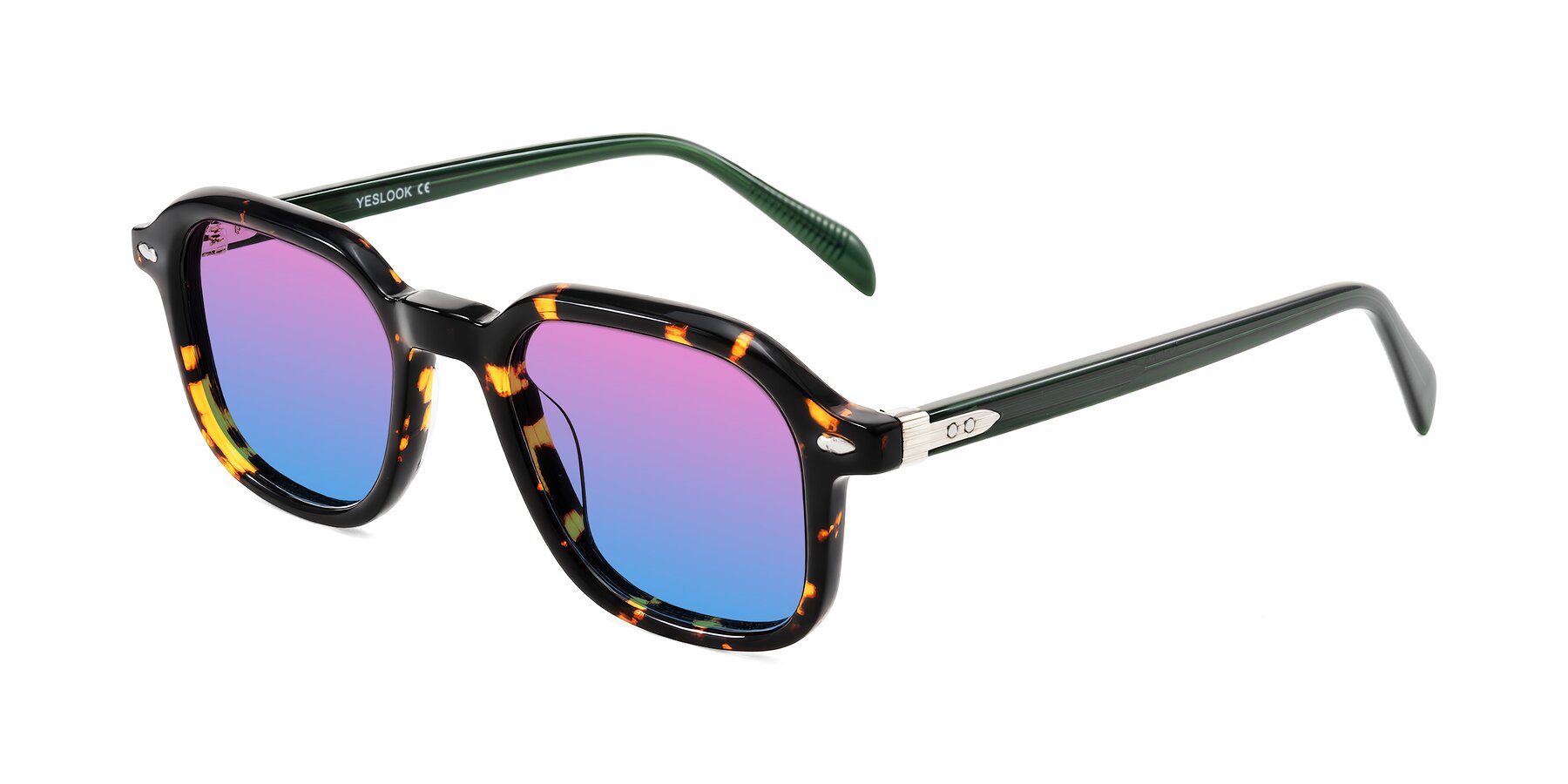Angle of Salyba in Tortoise/Green with Pink / Blue Gradient Lenses
