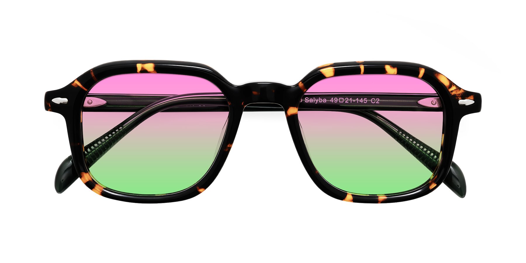 Folded Front of Salyba in Tortoise/Green with Pink / Green Gradient Lenses