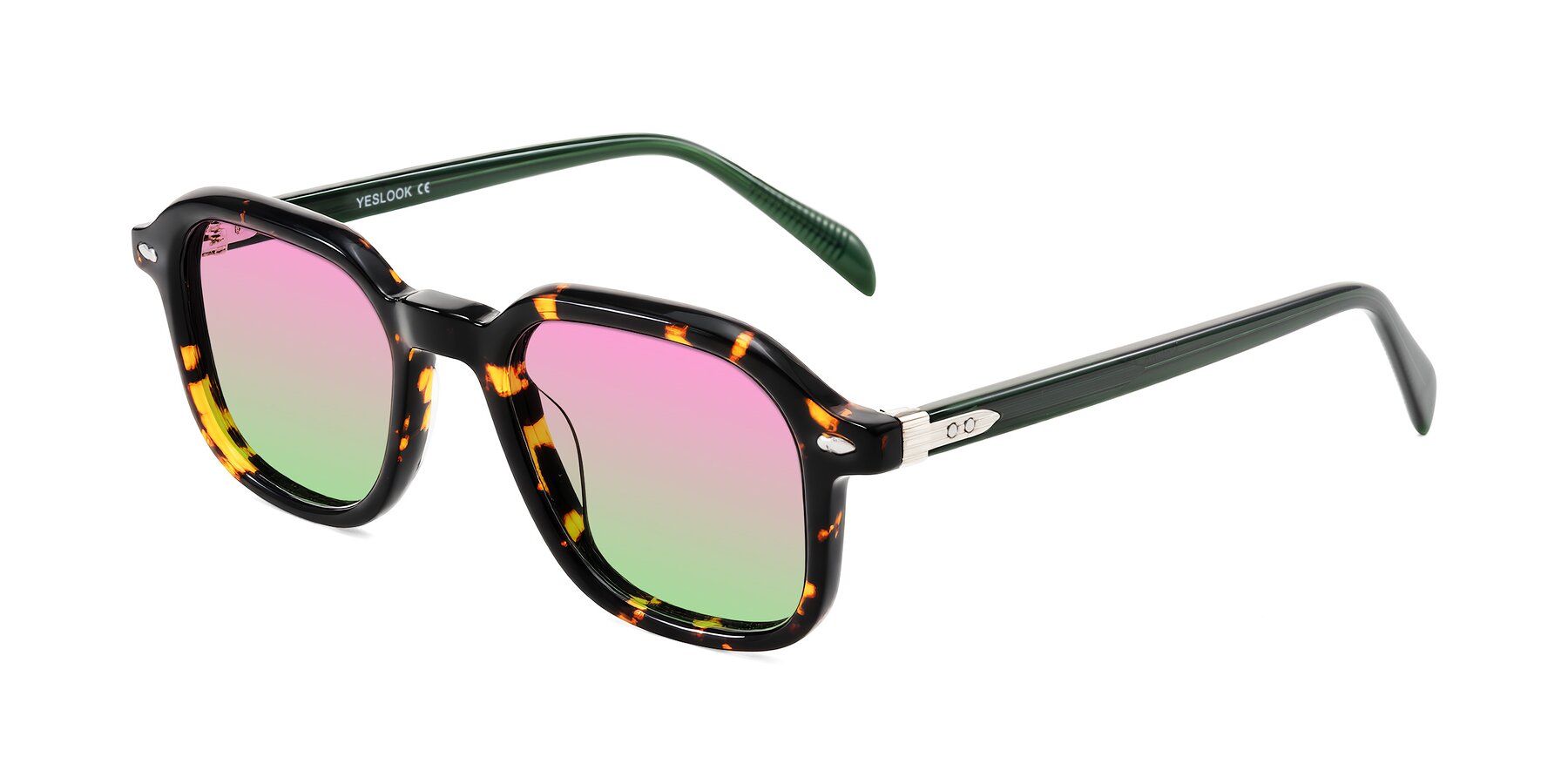 Angle of Salyba in Tortoise/Green with Pink / Green Gradient Lenses
