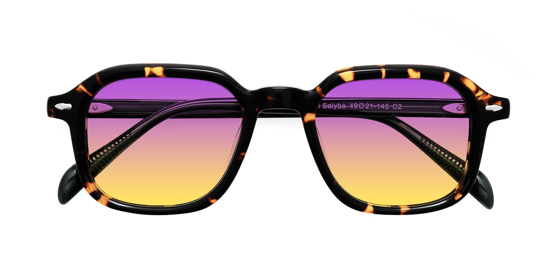 Folded Front of Salyba in Tortoise/Green with Purple / Yellow Gradient Lenses