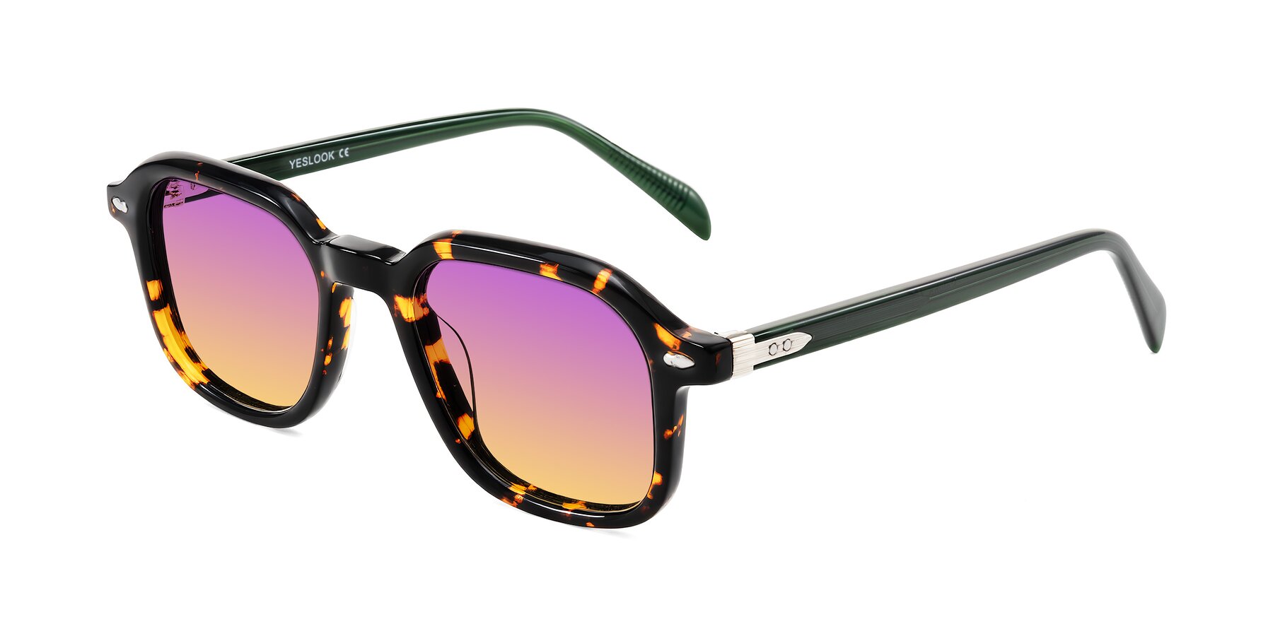 Angle of Salyba in Tortoise/Green with Purple / Yellow Gradient Lenses
