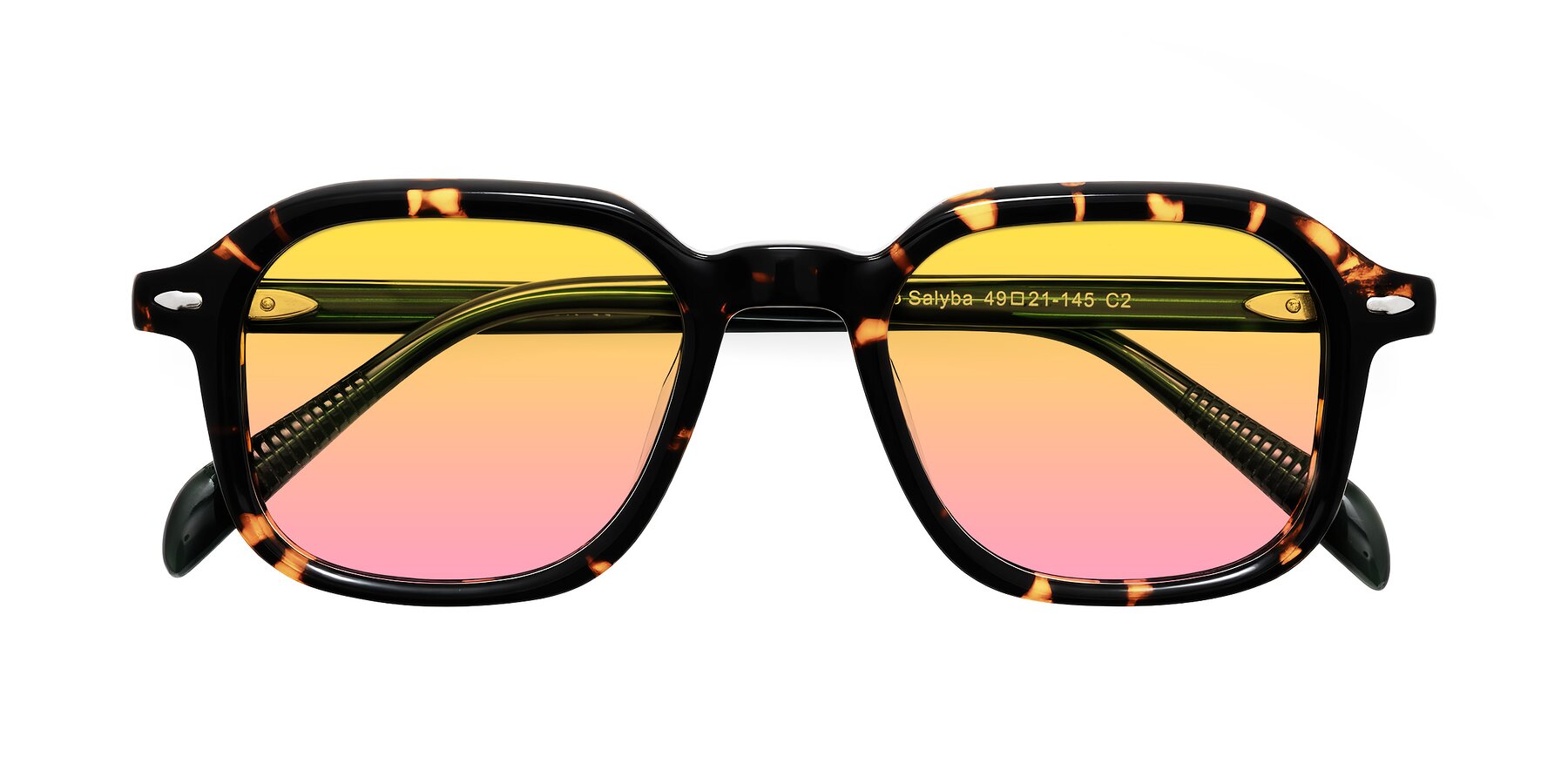 Folded Front of Salyba in Tortoise/Green with Yellow / Pink Gradient Lenses
