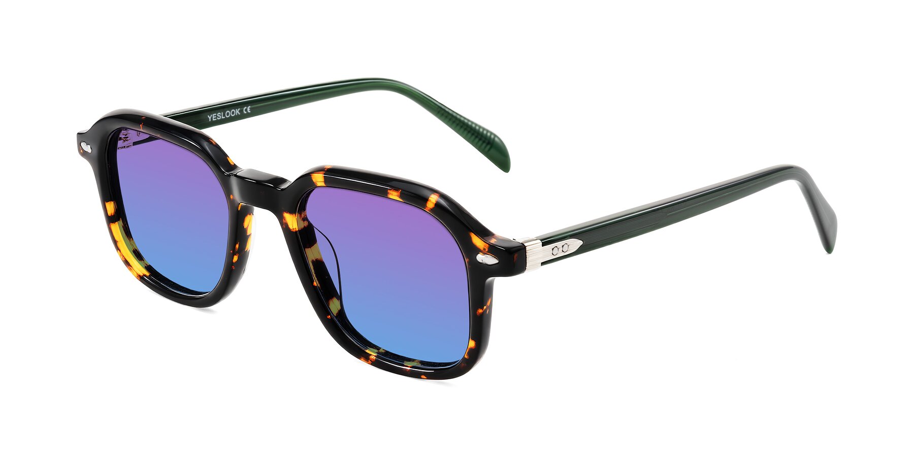 Angle of Salyba in Tortoise/Green with Purple / Blue Gradient Lenses