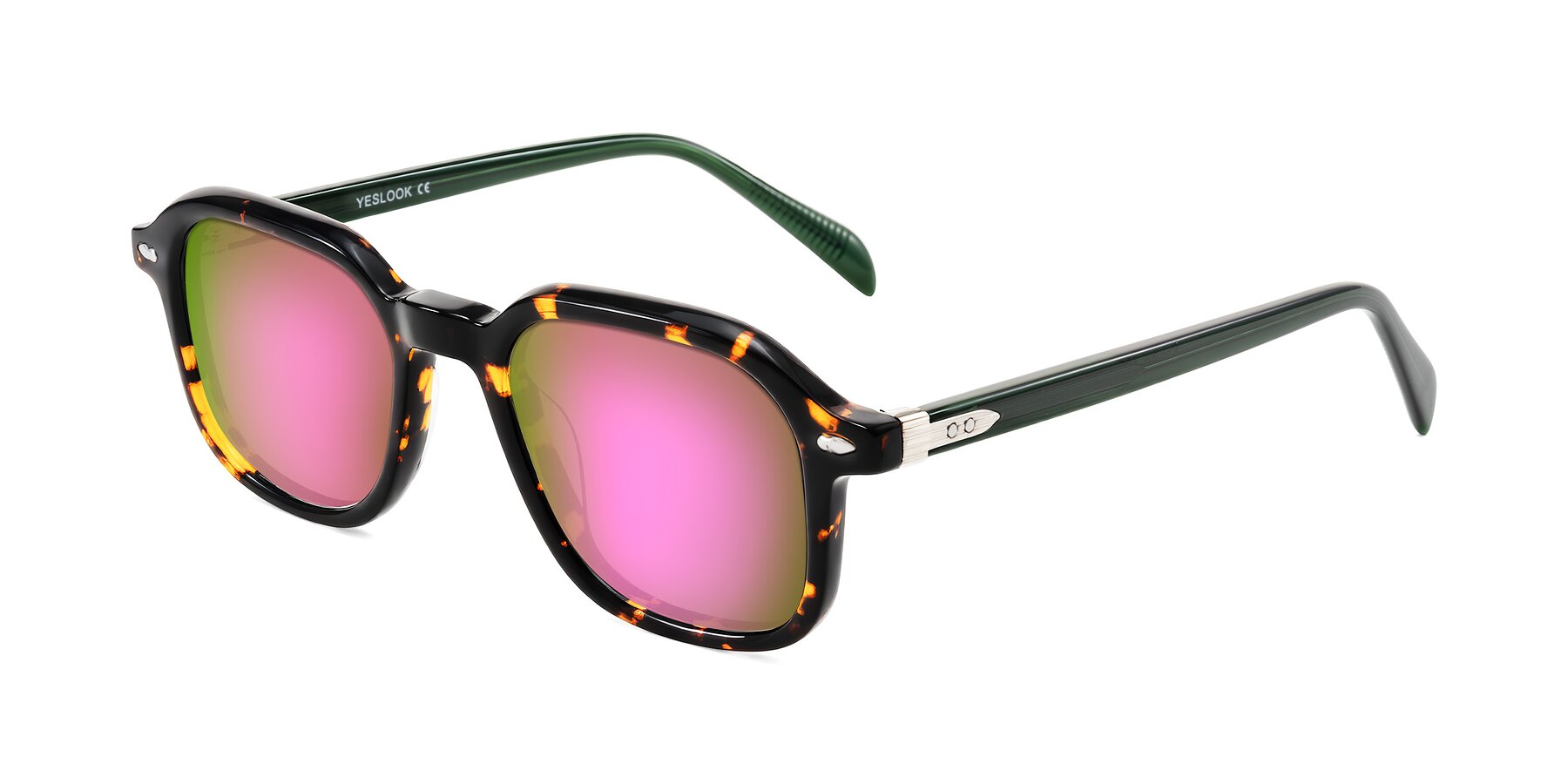 Angle of Salyba in Tortoise/Green with Pink Mirrored Lenses