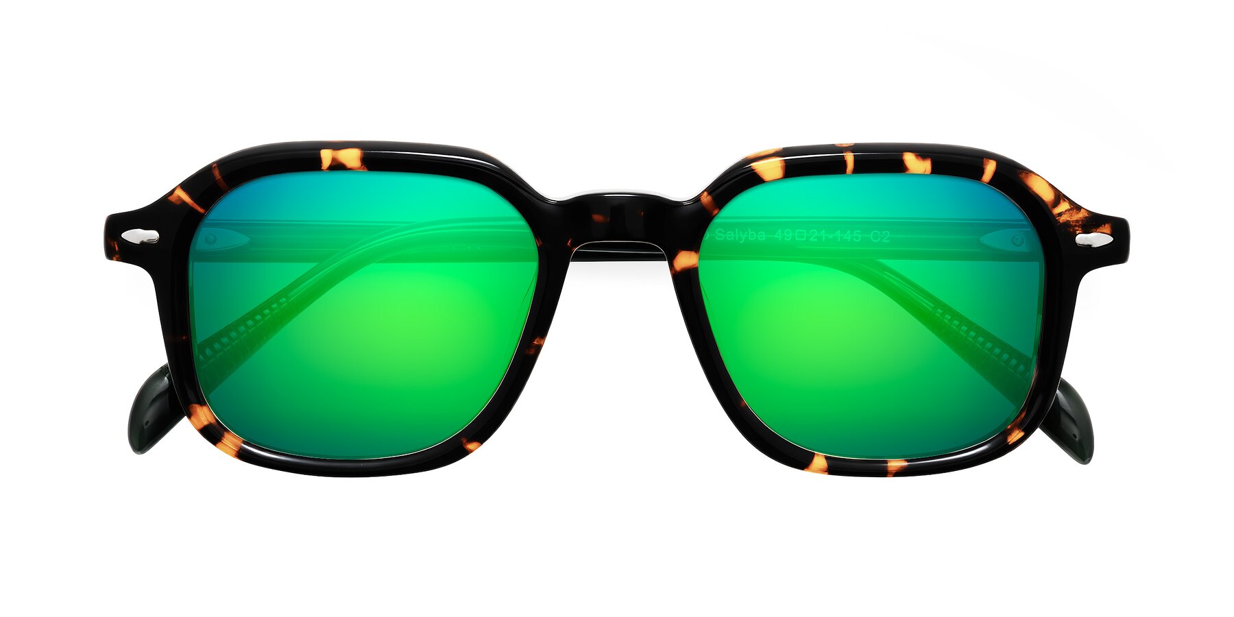 Folded Front of Salyba in Tortoise/Green with Green Mirrored Lenses