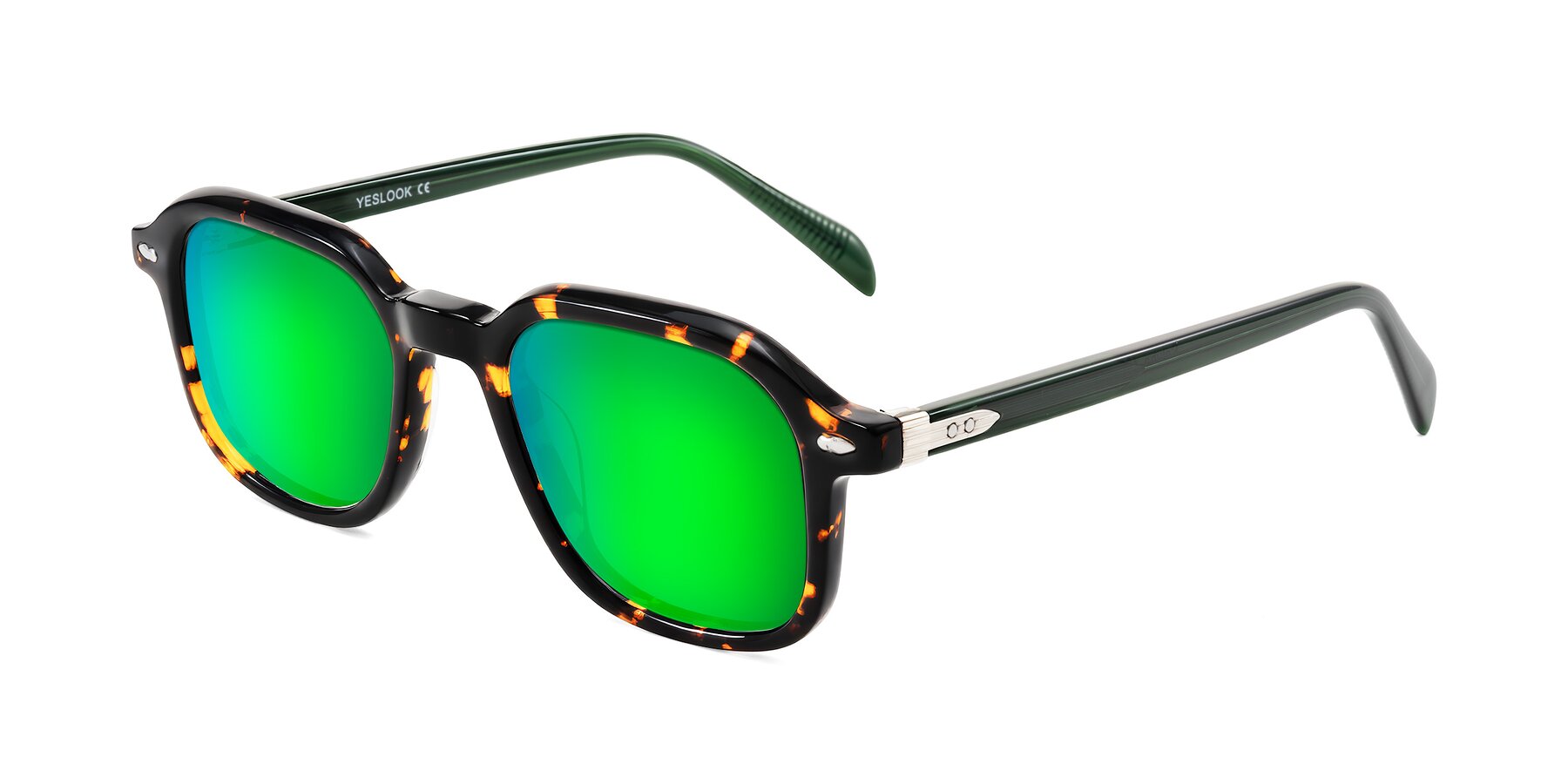 Angle of Salyba in Tortoise/Green with Green Mirrored Lenses