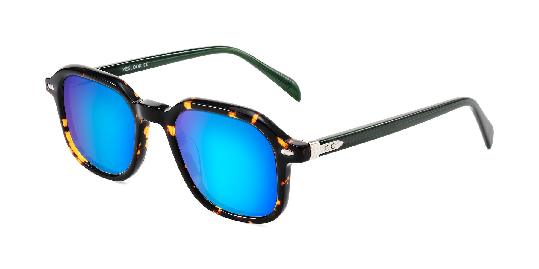 Angle of Salyba in Tortoise/Green with Blue Mirrored Lenses