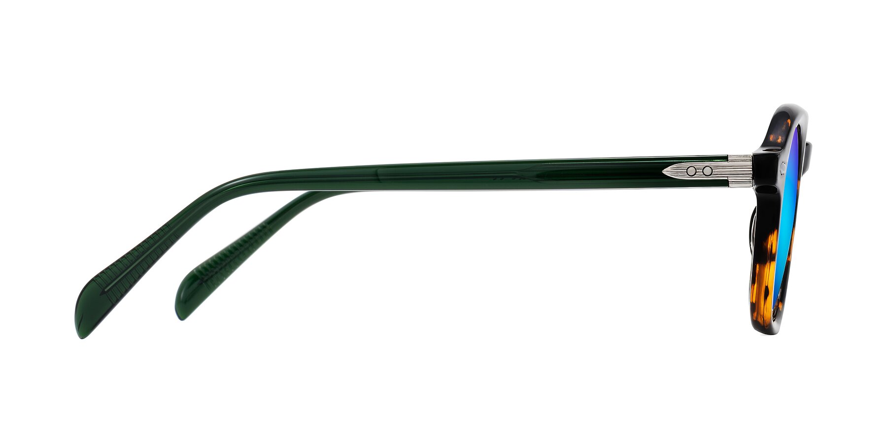 Side of Salyba in Tortoise/Green with Blue Mirrored Lenses