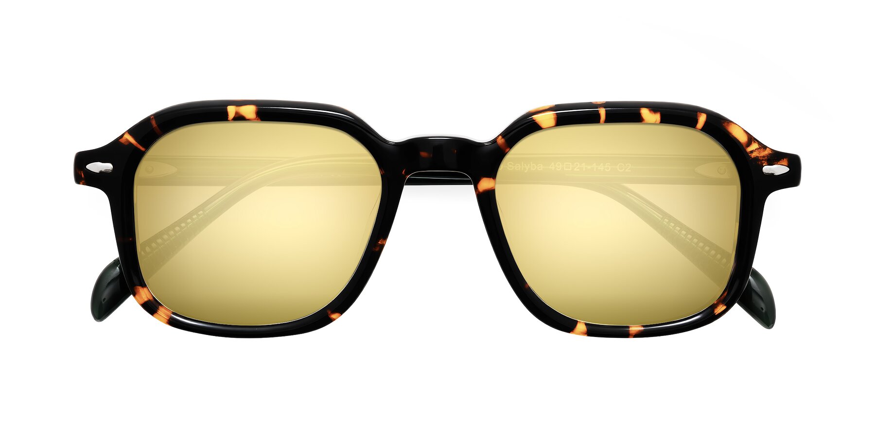 Folded Front of Salyba in Tortoise/Green with Gold Mirrored Lenses