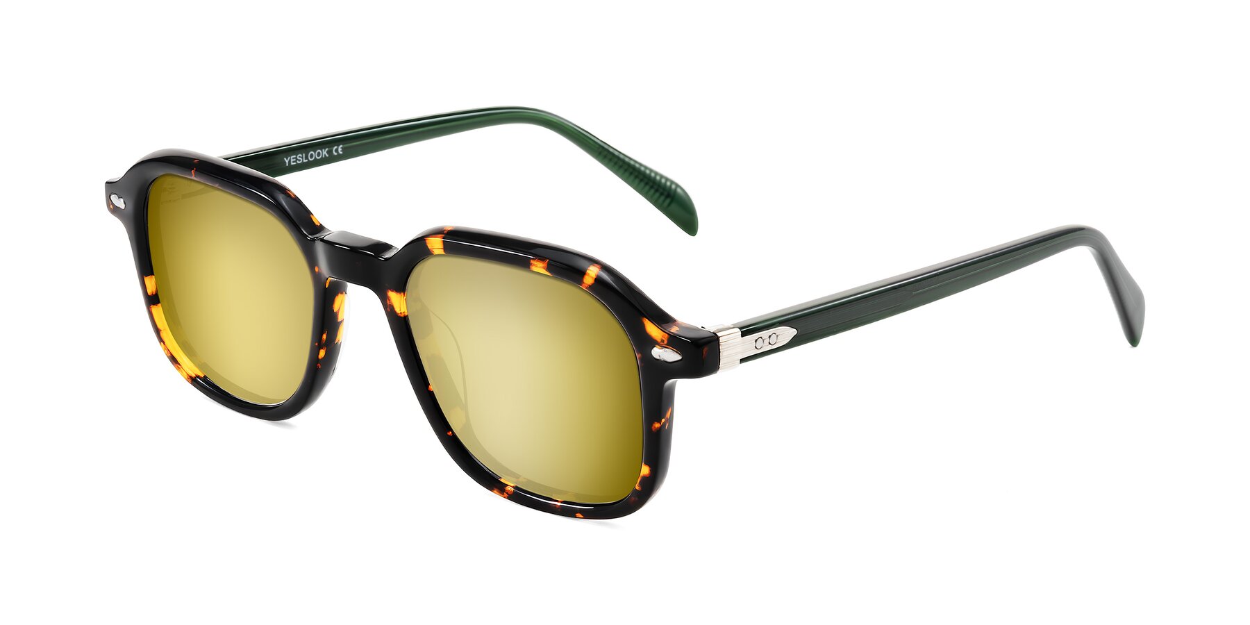 Angle of Salyba in Tortoise/Green with Gold Mirrored Lenses