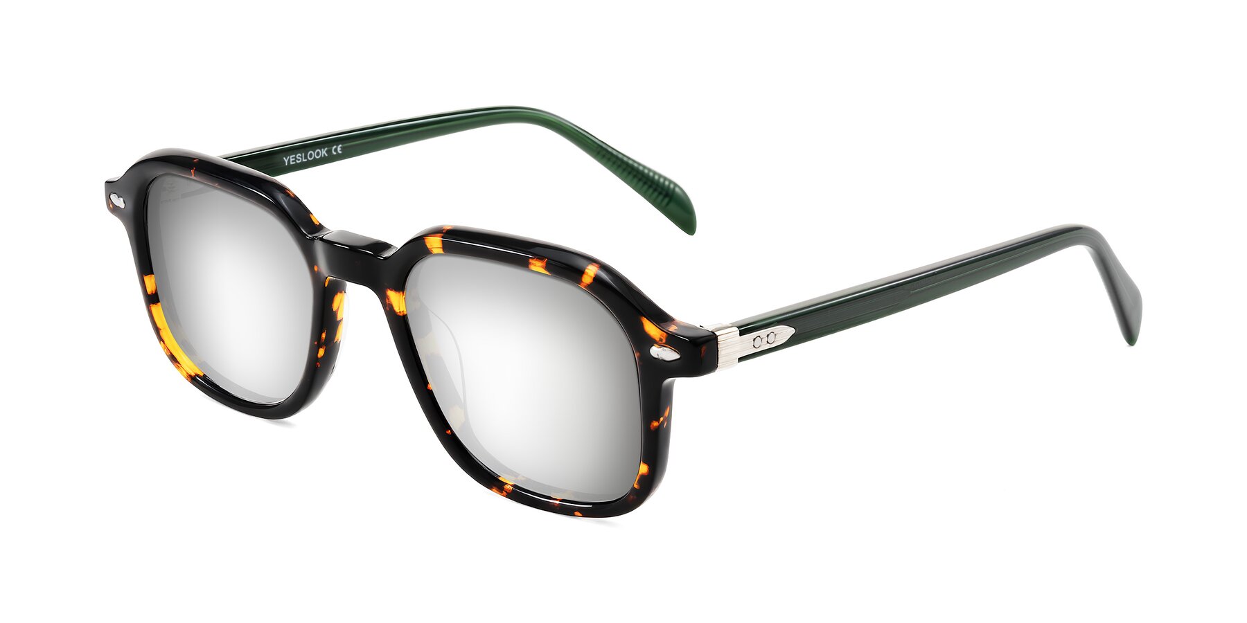 Angle of Salyba in Tortoise/Green with Silver Mirrored Lenses