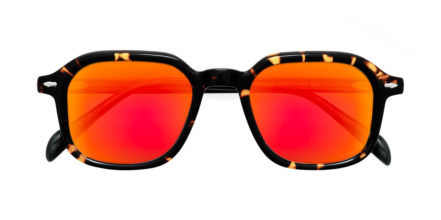 Folded Front of Salyba in Tortoise/Green with Red Gold Mirrored Lenses