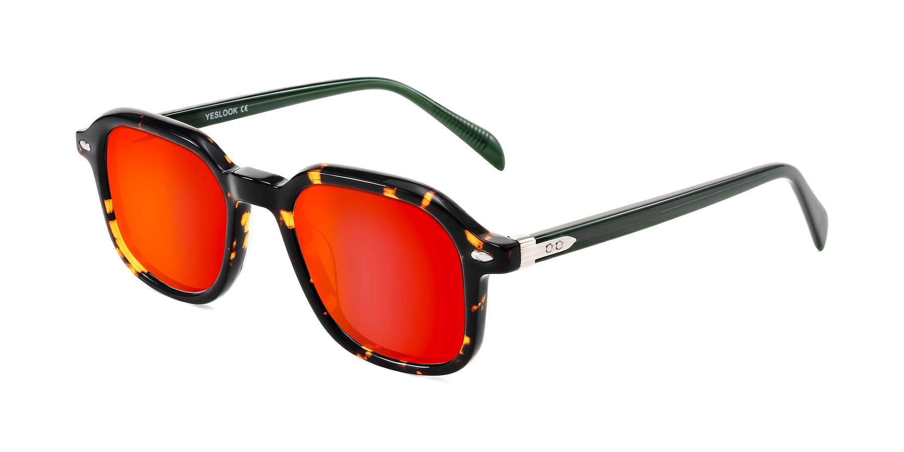Angle of Salyba in Tortoise/Green with Red Gold Mirrored Lenses