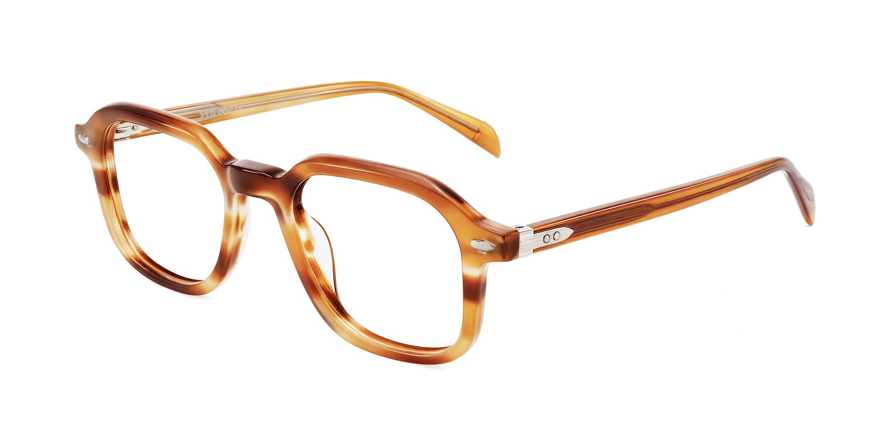 Angle of Salyba in Amber Striped with Clear Reading Eyeglass Lenses