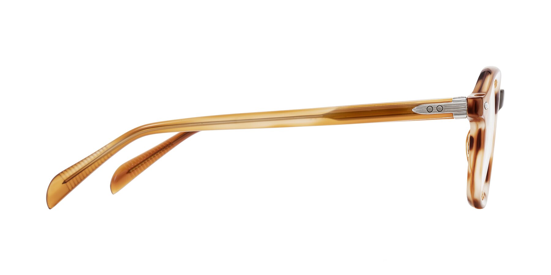 Side of Salyba in Amber Striped with Clear Reading Eyeglass Lenses