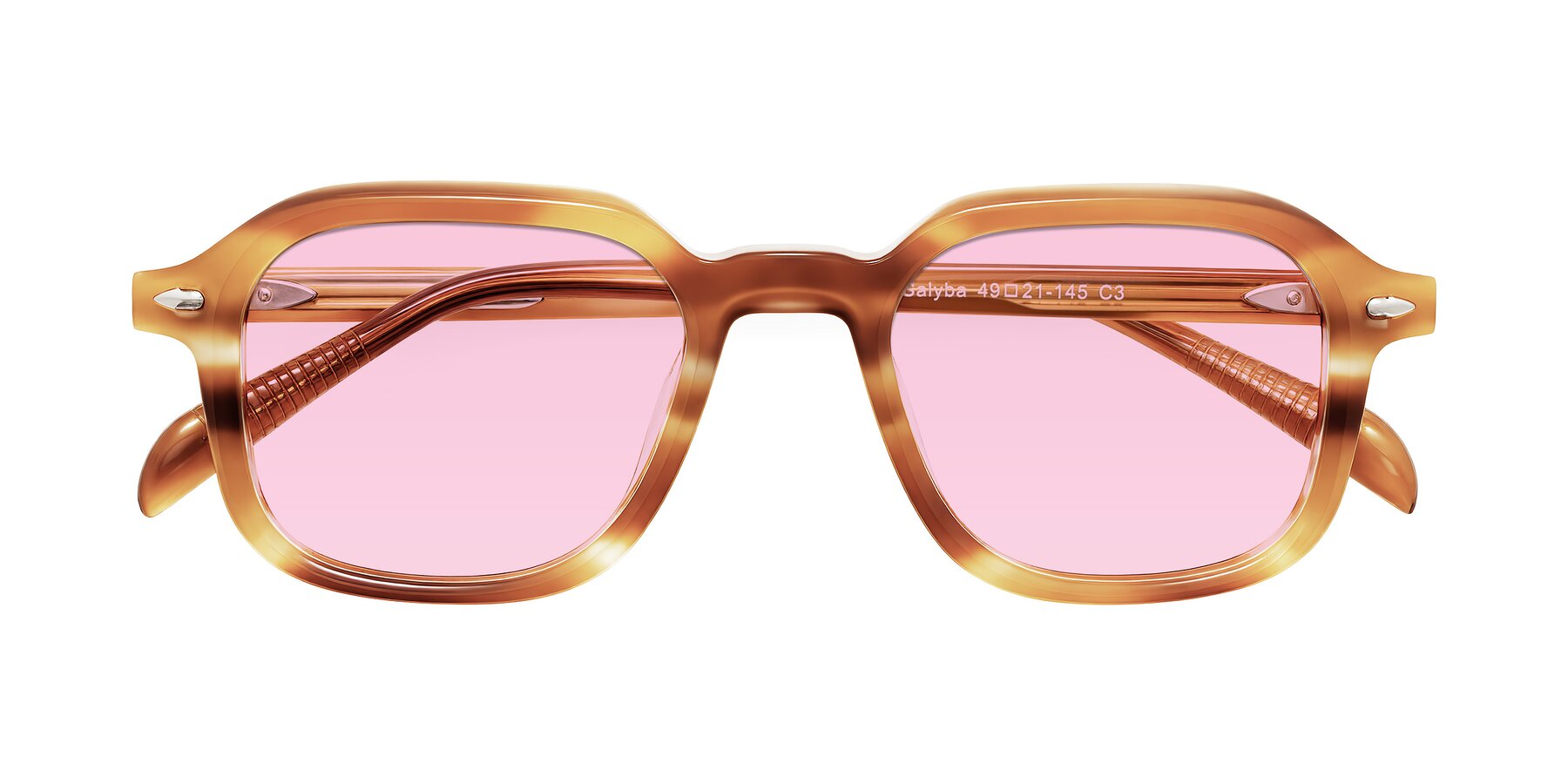 Folded Front of Salyba in Amber Striped with Light Pink Tinted Lenses