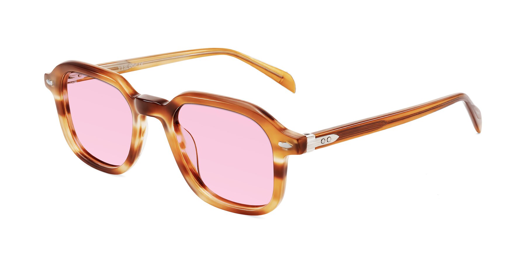 Angle of Salyba in Amber Striped with Light Pink Tinted Lenses