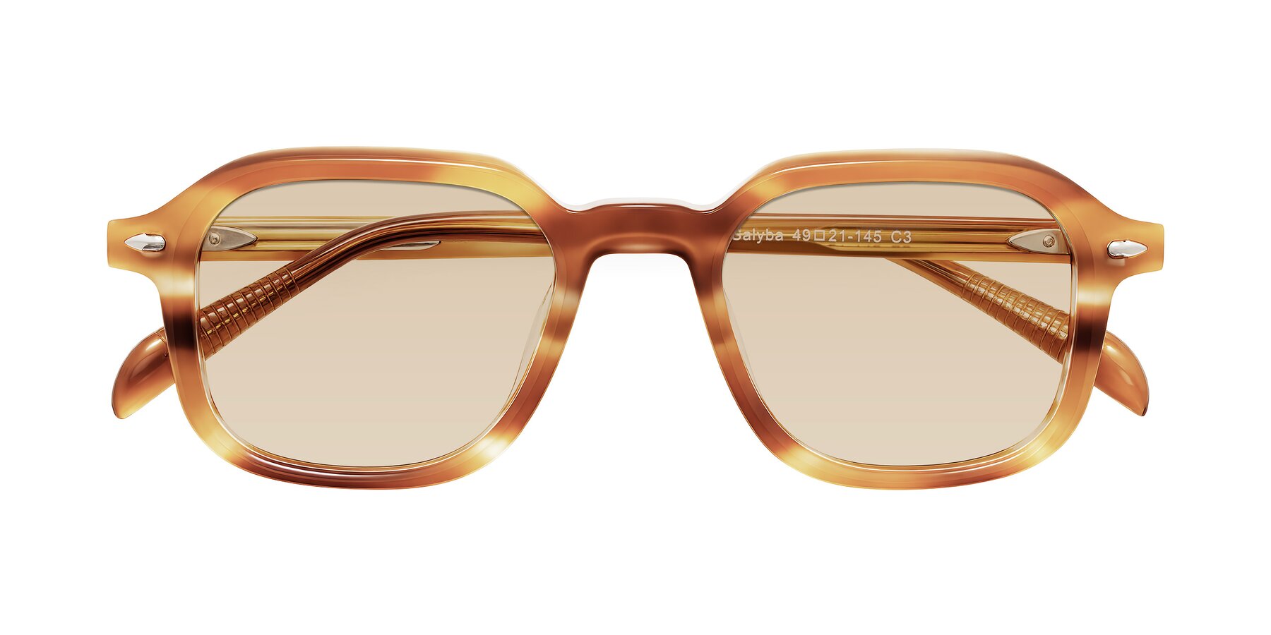 Folded Front of Salyba in Amber Striped with Light Brown Tinted Lenses