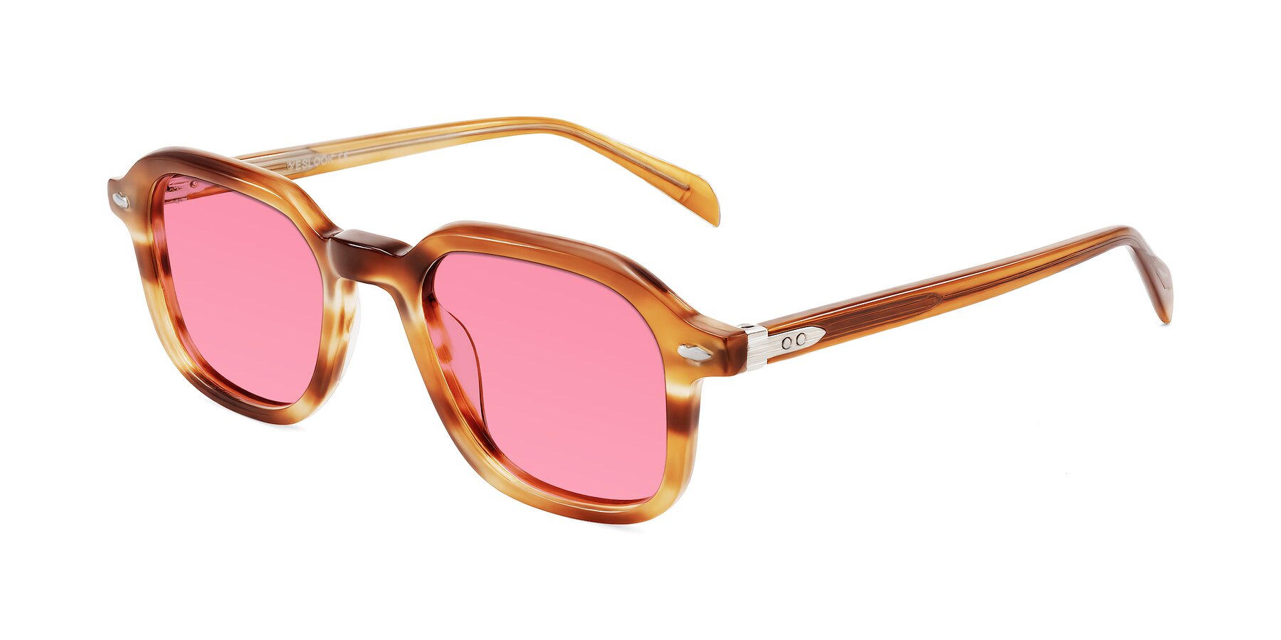 Angle of Salyba in Amber Striped with Pink Tinted Lenses