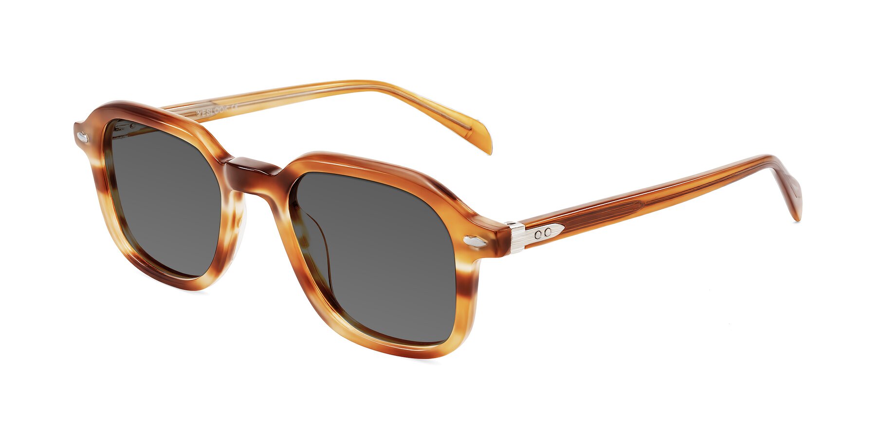 Angle of Salyba in Amber Striped with Medium Gray Tinted Lenses