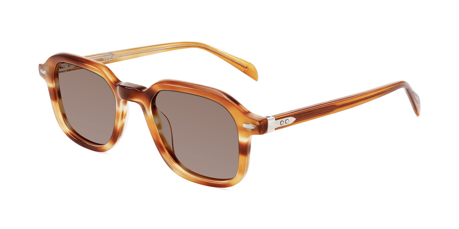 Angle of Salyba in Amber Striped with Medium Brown Tinted Lenses