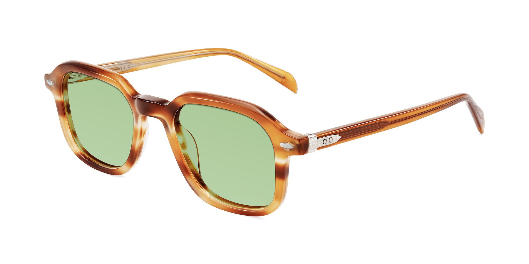 Angle of Salyba in Amber Striped with Medium Green Tinted Lenses