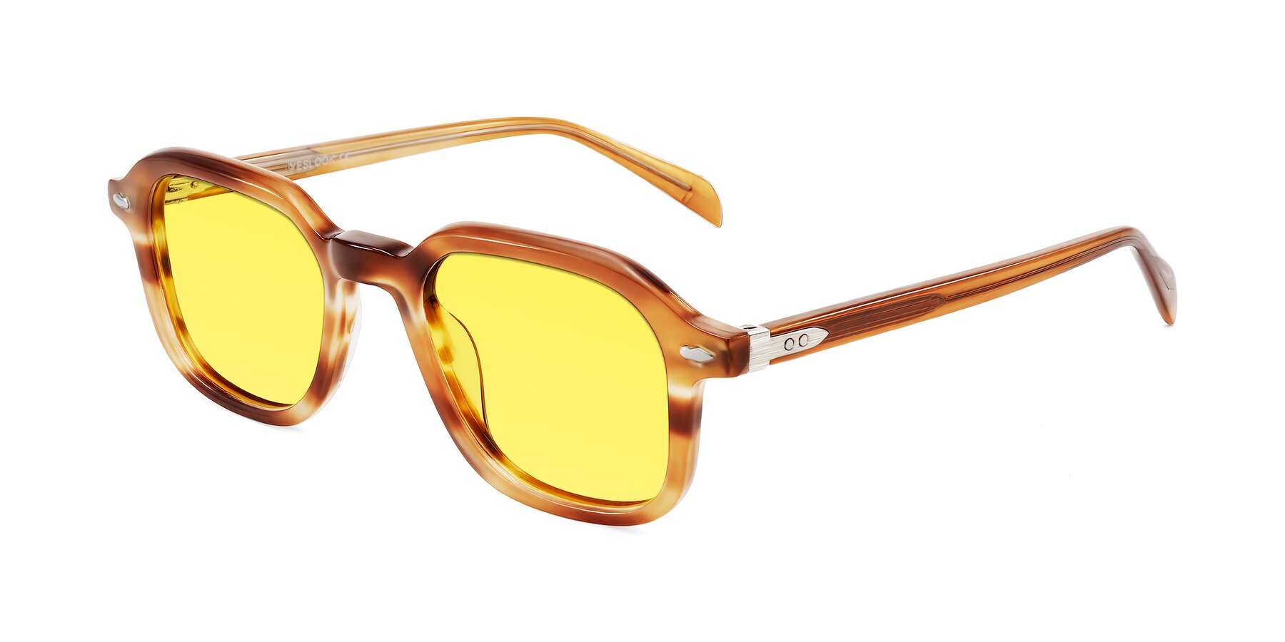 Angle of Salyba in Amber Striped with Medium Yellow Tinted Lenses