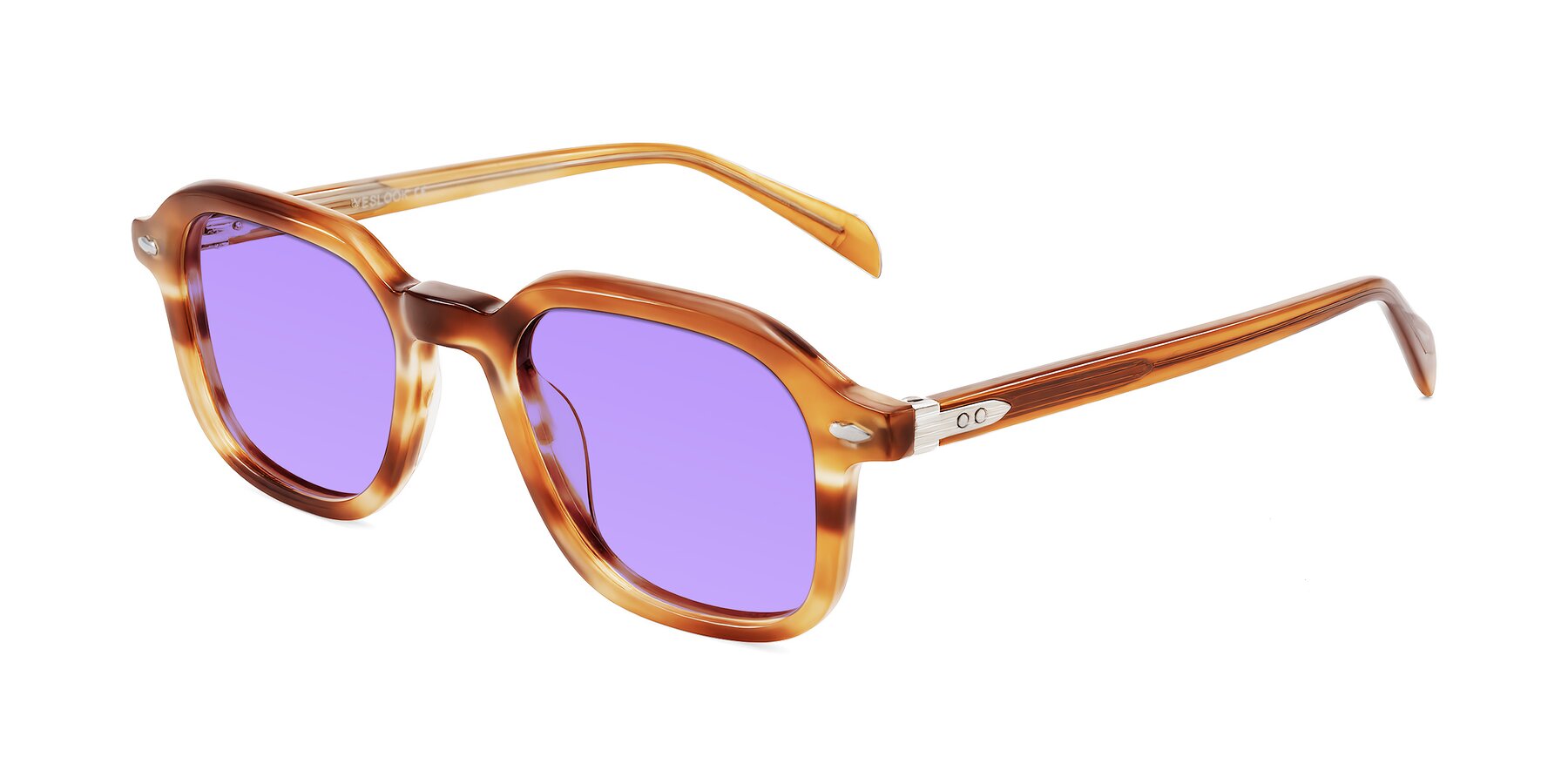 Angle of Salyba in Amber Striped with Medium Purple Tinted Lenses