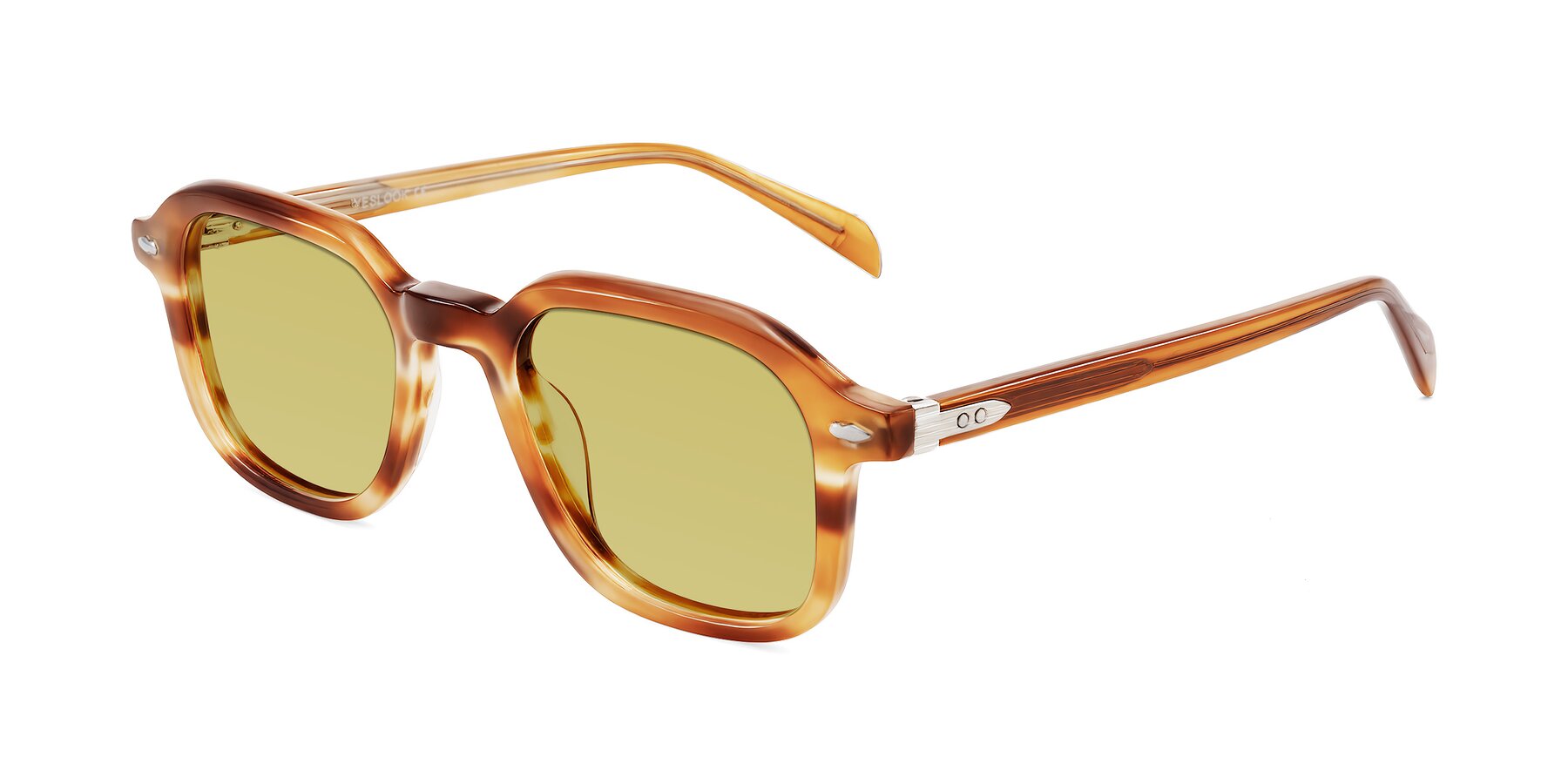 Angle of Salyba in Amber Striped with Medium Champagne Tinted Lenses