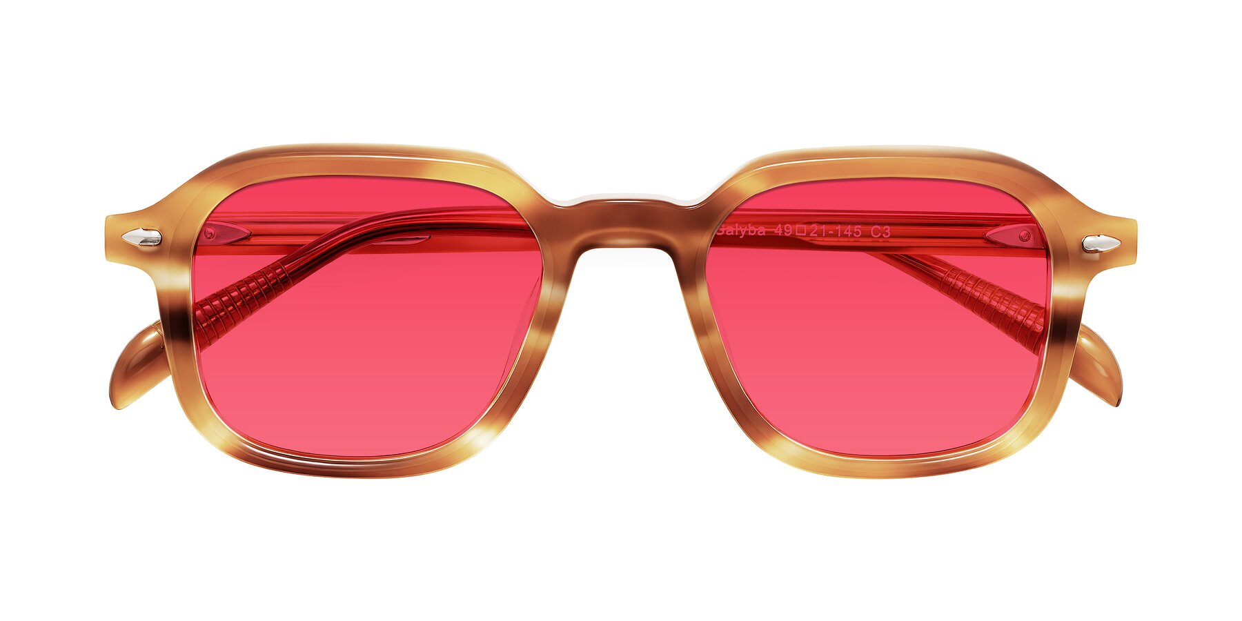 Folded Front of Salyba in Amber Striped with Red Tinted Lenses