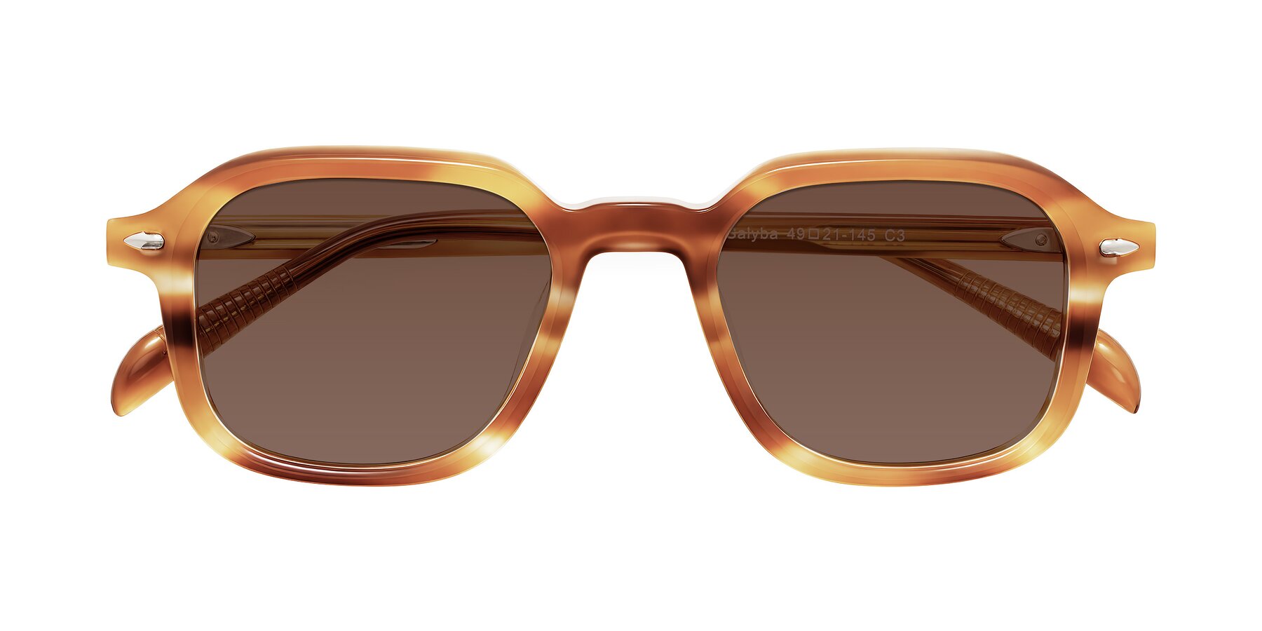 Folded Front of Salyba in Amber Striped with Brown Tinted Lenses