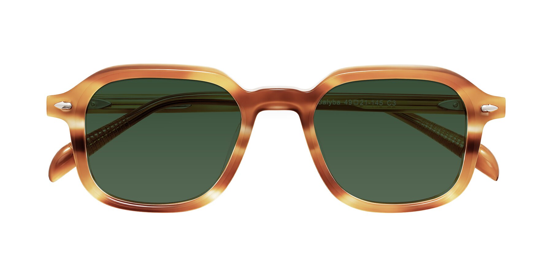 Folded Front of Salyba in Amber Striped with Green Tinted Lenses