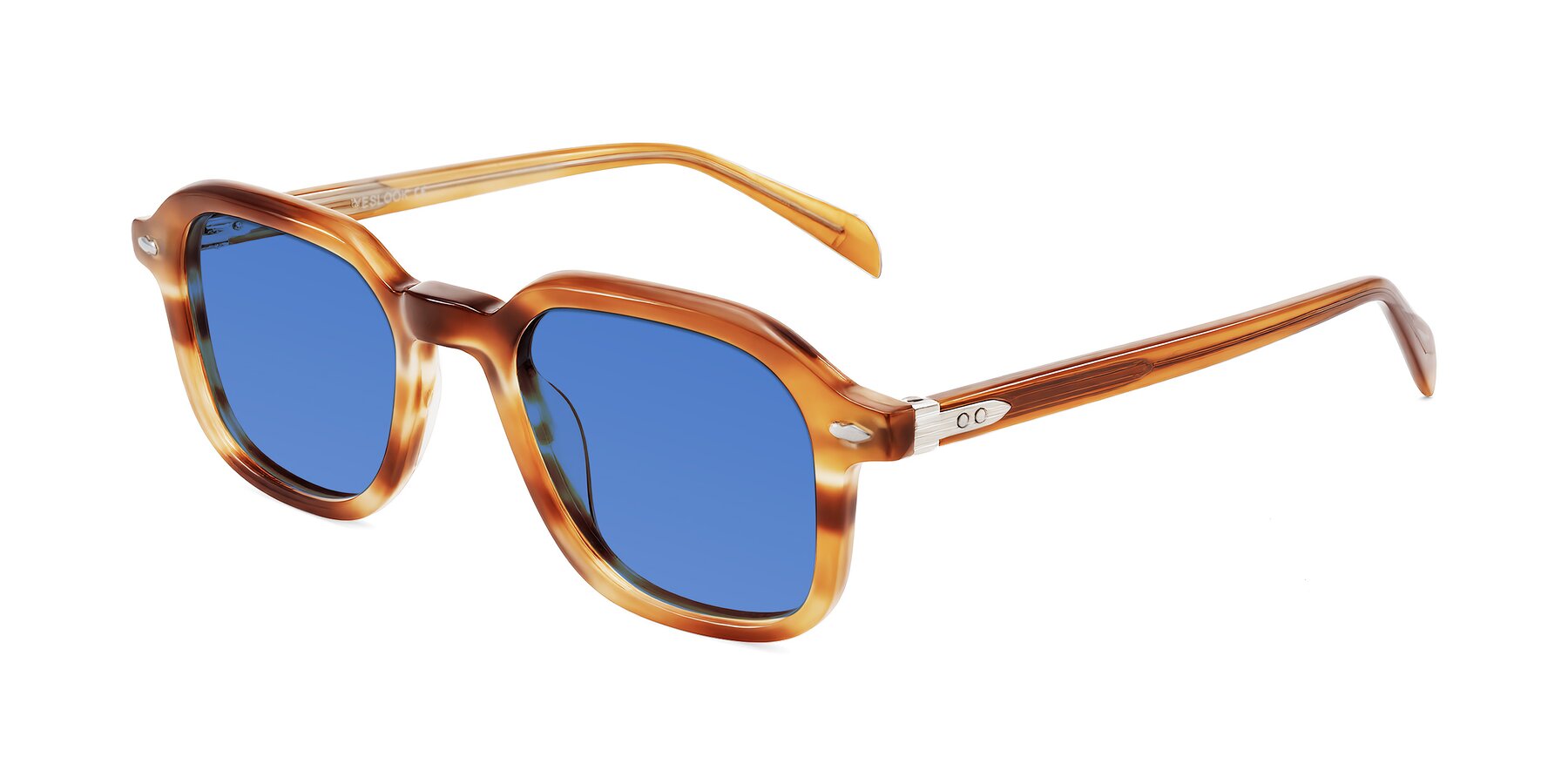 Angle of Salyba in Amber Striped with Blue Tinted Lenses
