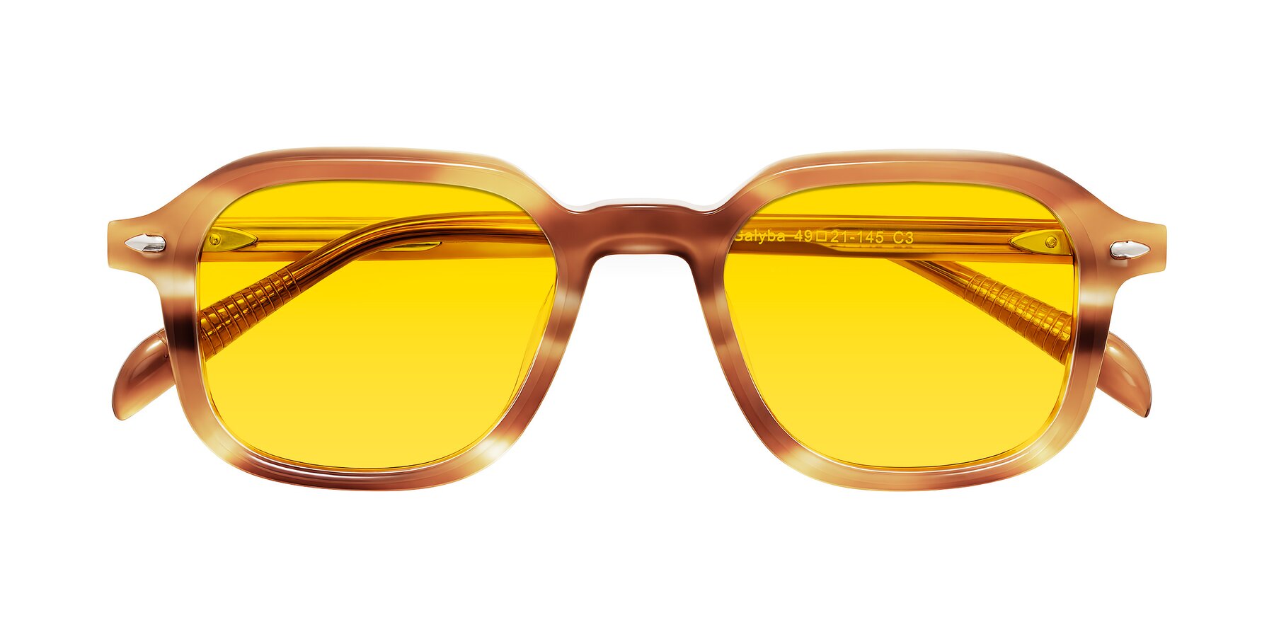 Folded Front of Salyba in Amber Striped with Yellow Tinted Lenses